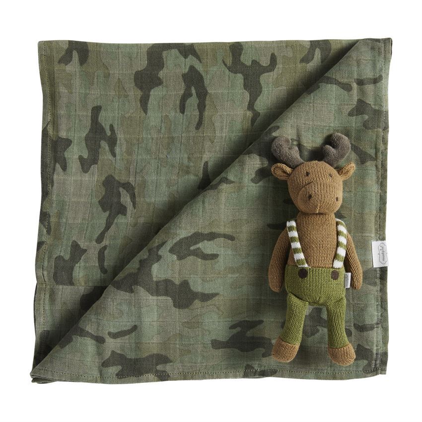 Camo Swaddle Moose Rattle SET Three Bridges Boutique